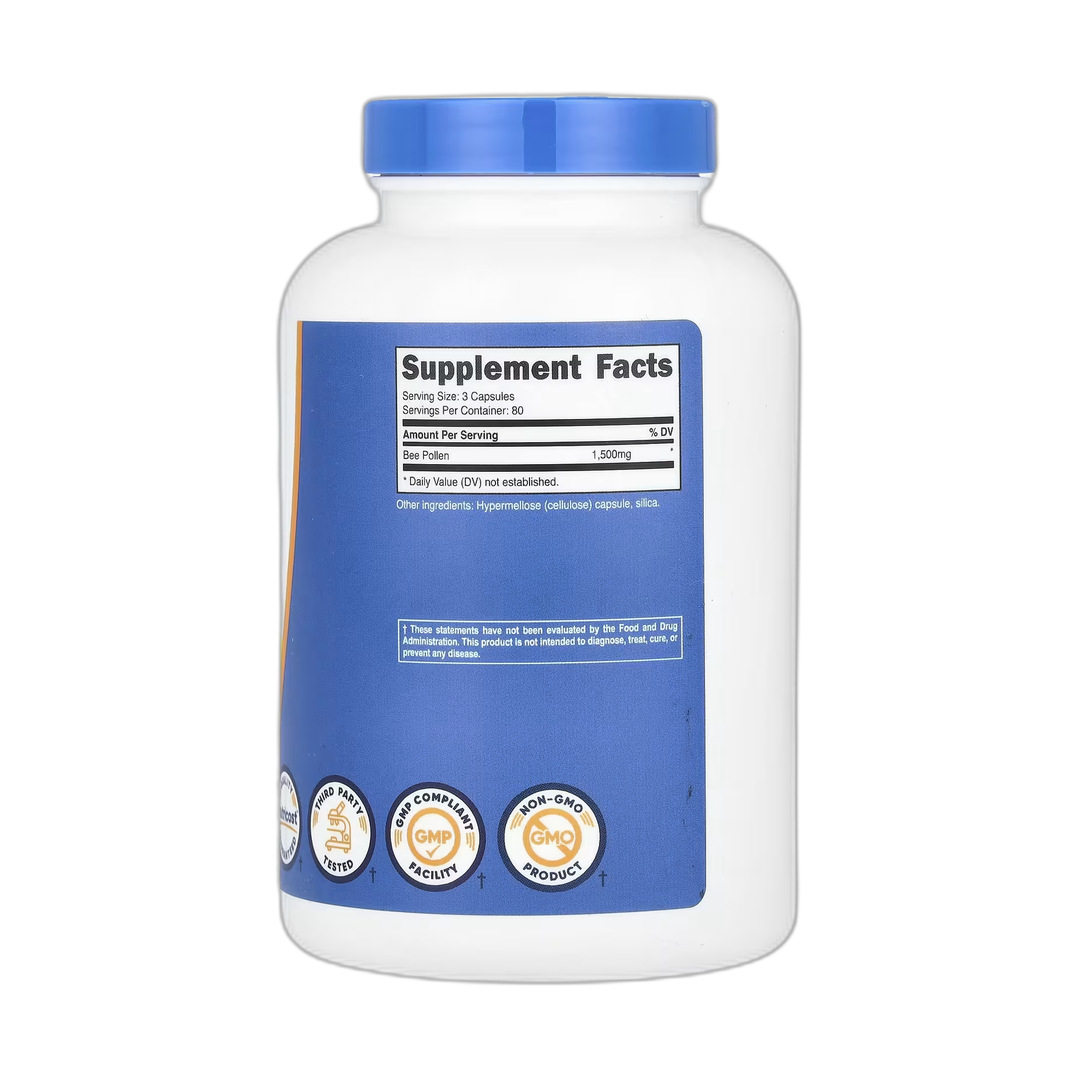 Nutricost, Bee Pollen, 240 Capsules back packaging view