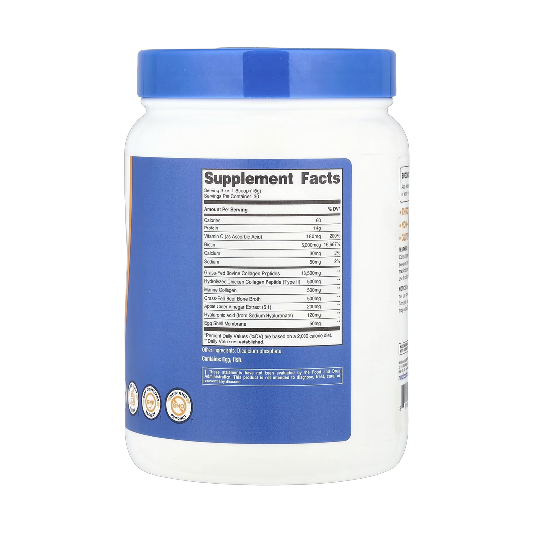 Nutricost, Multi Collagen Protein Complex, Unflavored, 1.1 lb, 486 g back packaging view