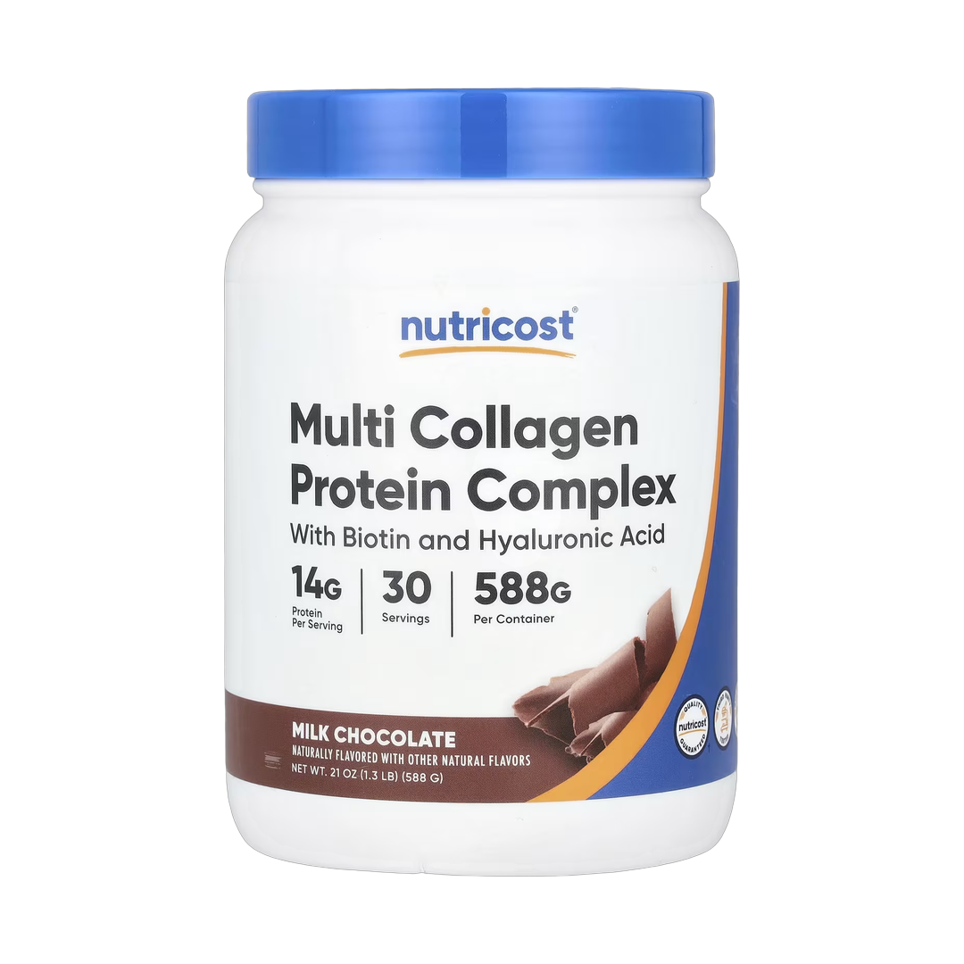 Nutricost, Multi Collagen Protein Complex, Milk Chocolate, 1.3 lb, 588 g front packaging view