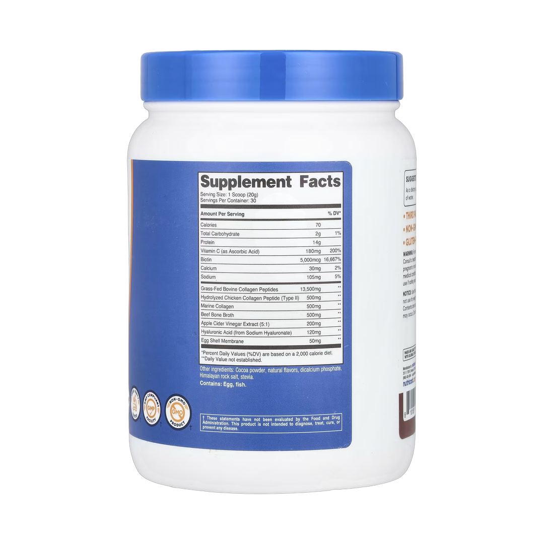 Nutricost, Multi Collagen Protein Complex, Milk Chocolate, 1.3 lb, 588 g back packaging view