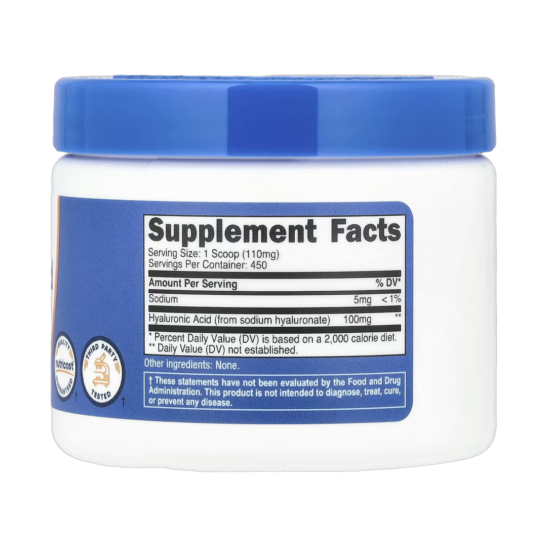 Nutricost, Hyaluronic Acid, Unflavored, 1.8 oz, 50 g back packaging view