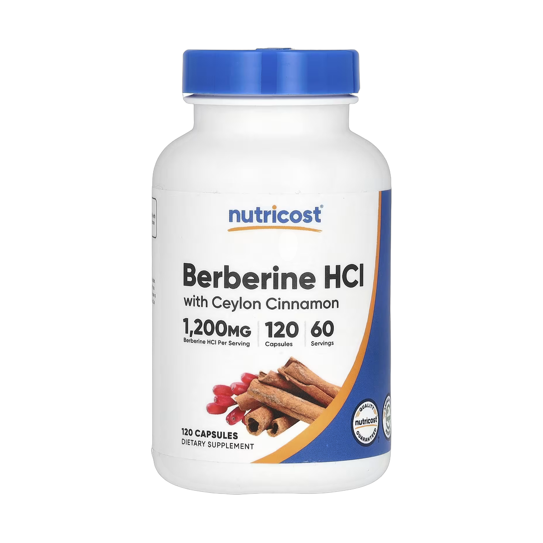 Nutricost, Berberine HCl With Ceylon Cinnamon, 120 Capsules front packaging view
