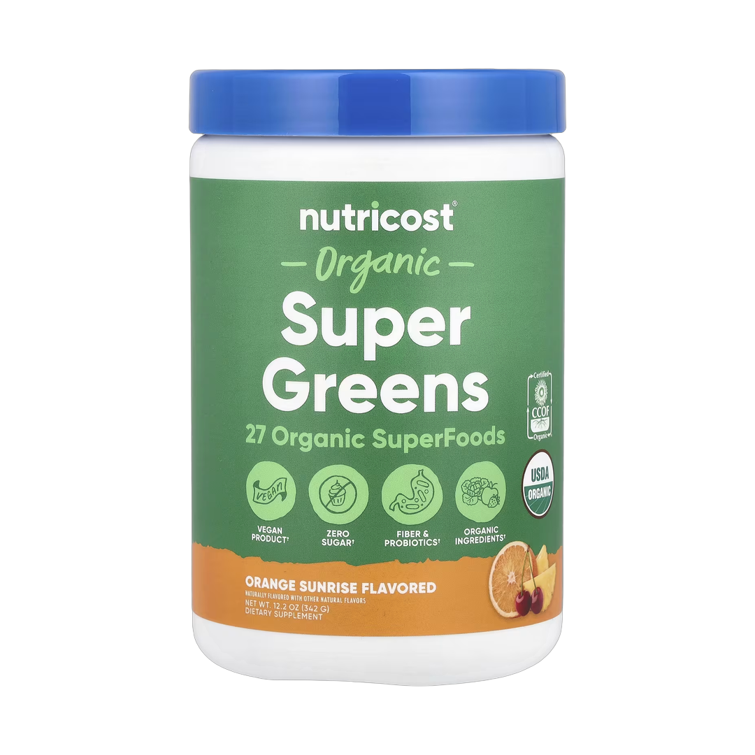 Nutricost, Organic Super Greens, Orange Sunrise, 12.2 oz (342 g) front packaging view