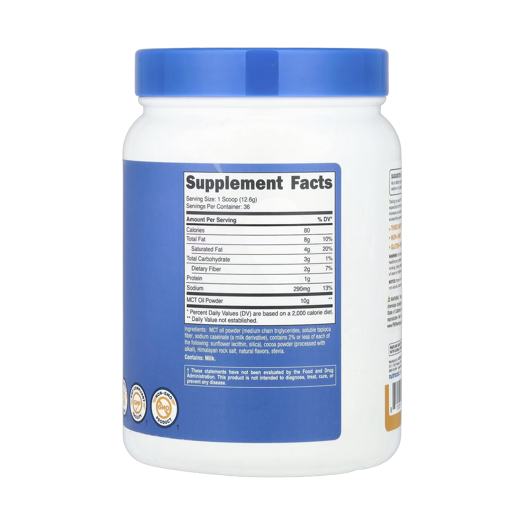 Nutricost, MCT Oil Powder, Salted Caramel , 1 lb, 454 g back packaging view