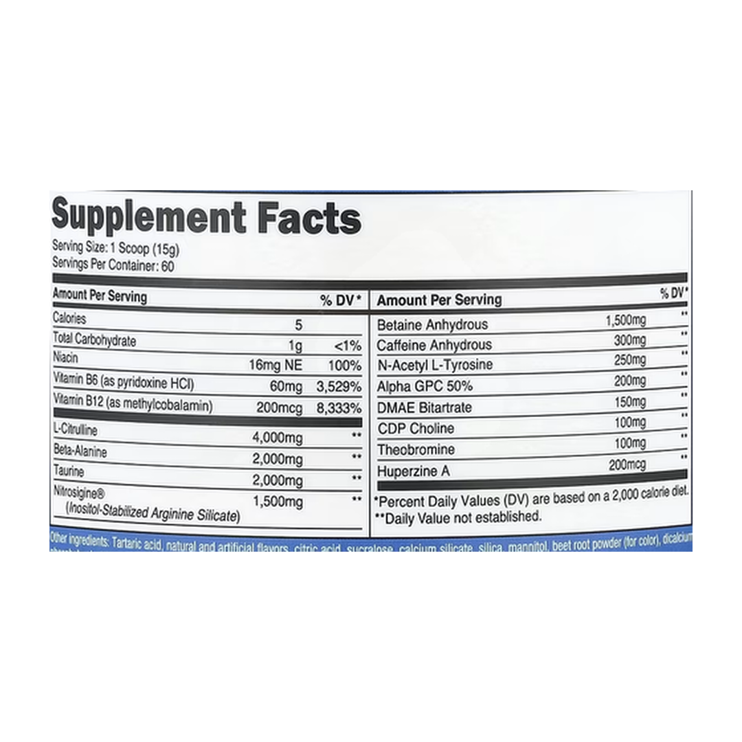 Nutricost, Performance, PRE-X, Xtreme Pre-Workout Complex, Watermelon, 1.9 lb, 876 g supplement facts label showing ingredients, vitamins, minerals, and serving information
