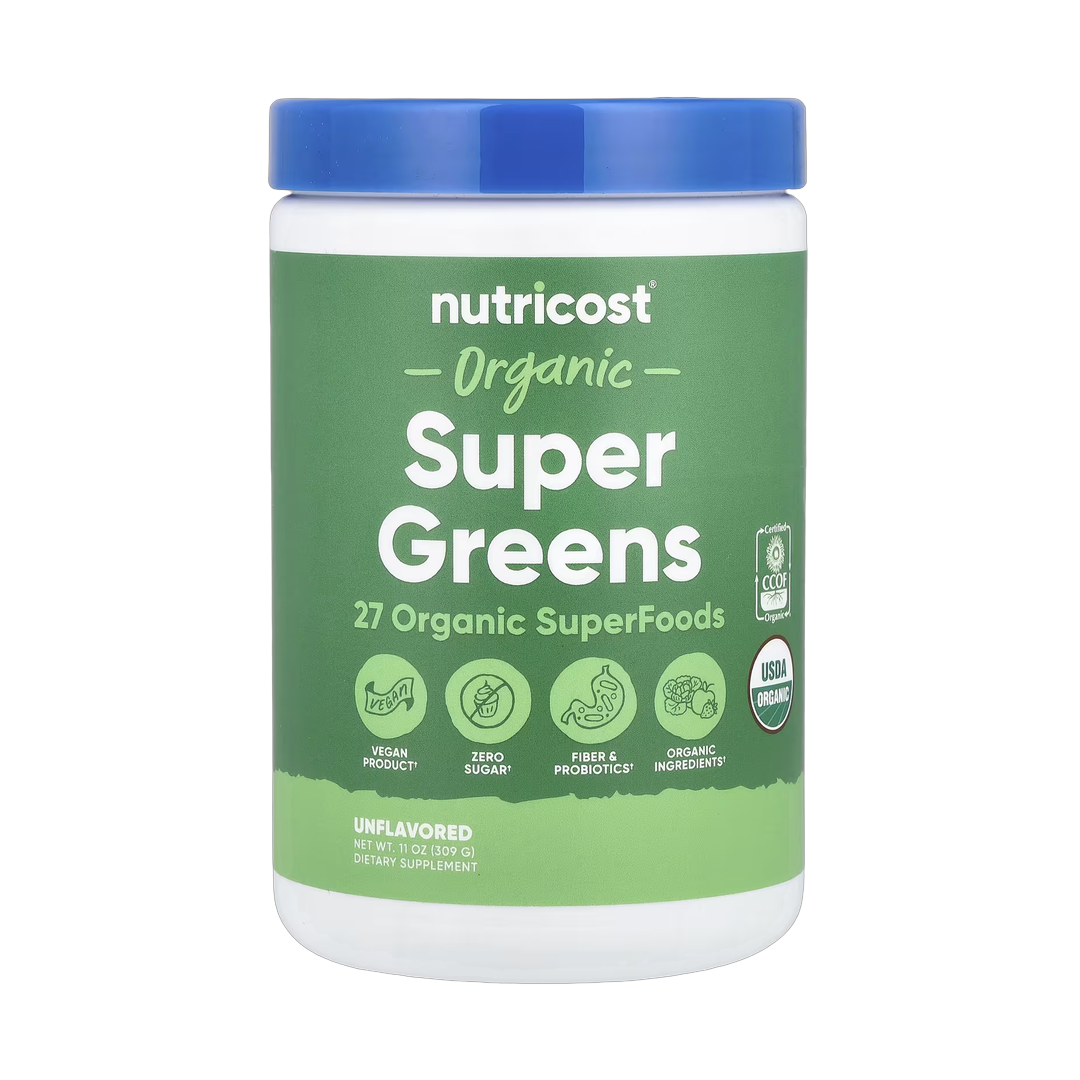 Nutricost, Organic Super Greens, Unflavored, 11 oz, 309 g front packaging view
