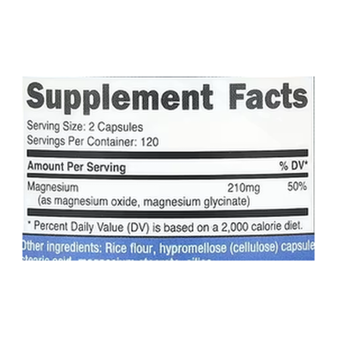 Nutricost, Magnesium+, Regular-Strength, 240 Capsules supplement facts label showing ingredients, vitamins, minerals, and serving information