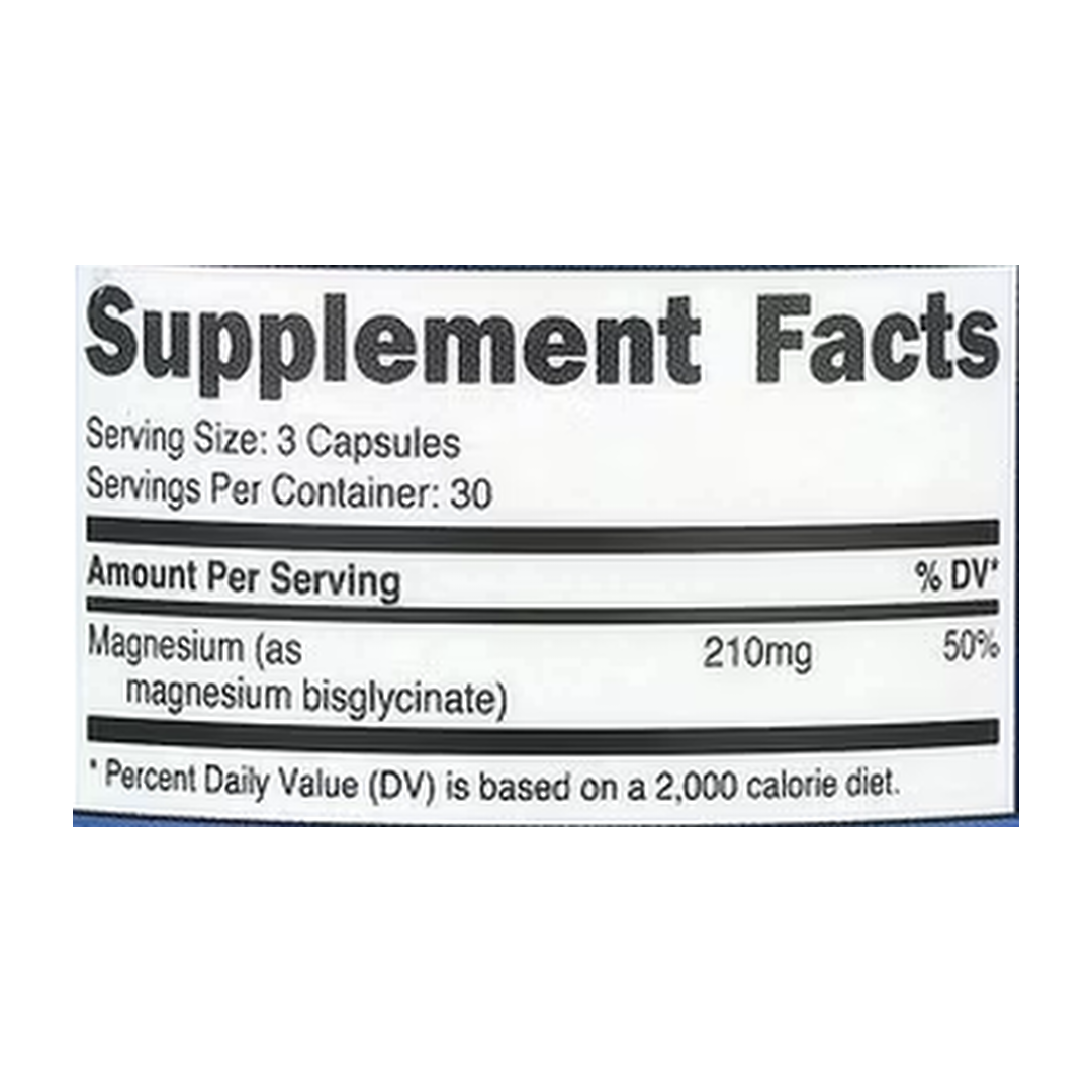 Nutricost, Magnesium Glycinate, 90 Capsules supplement facts label showing ingredients, vitamins, minerals, and serving information