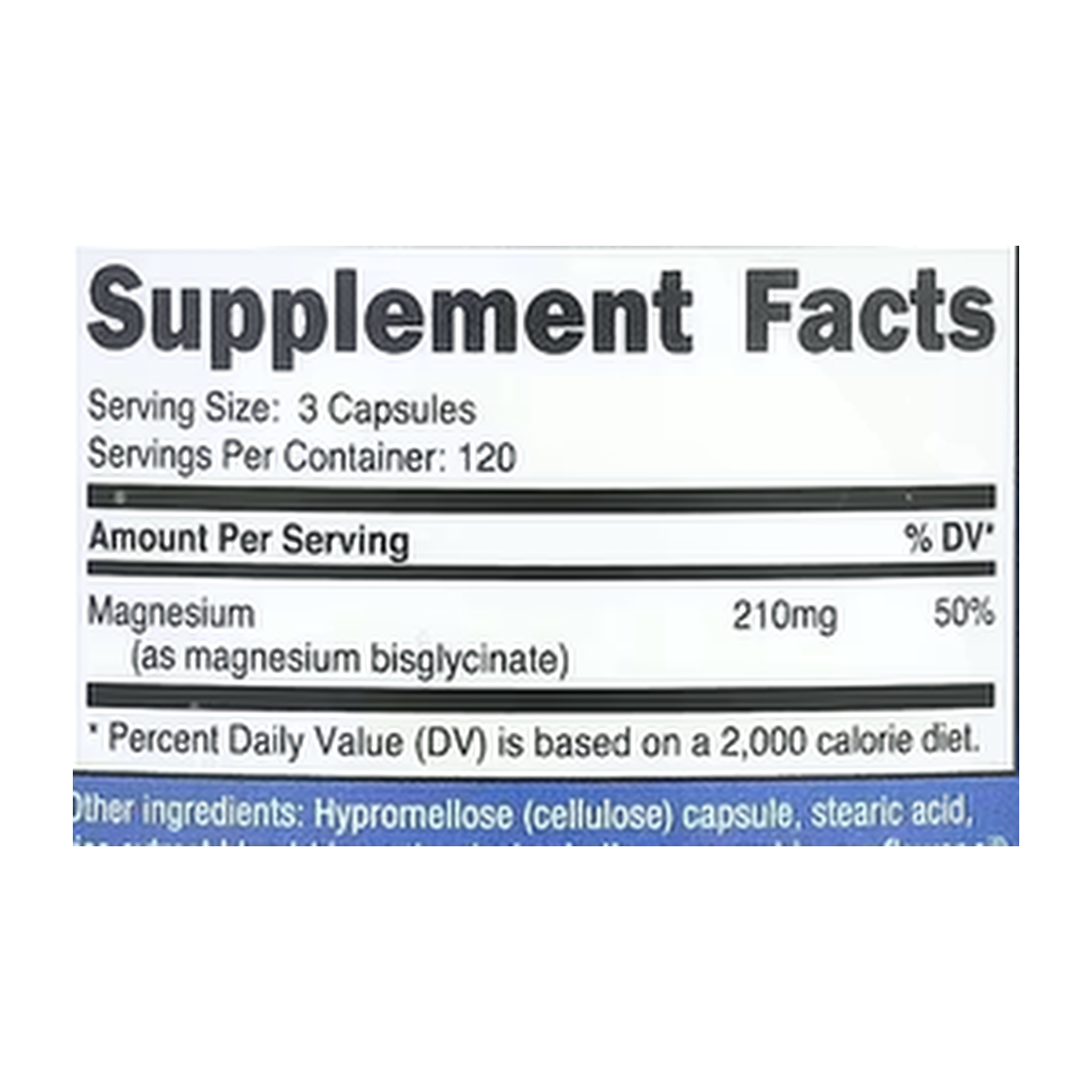 Nutricost, Magnesium Glycinate, 360 Capsules supplement facts label showing ingredients, vitamins, minerals, and serving information