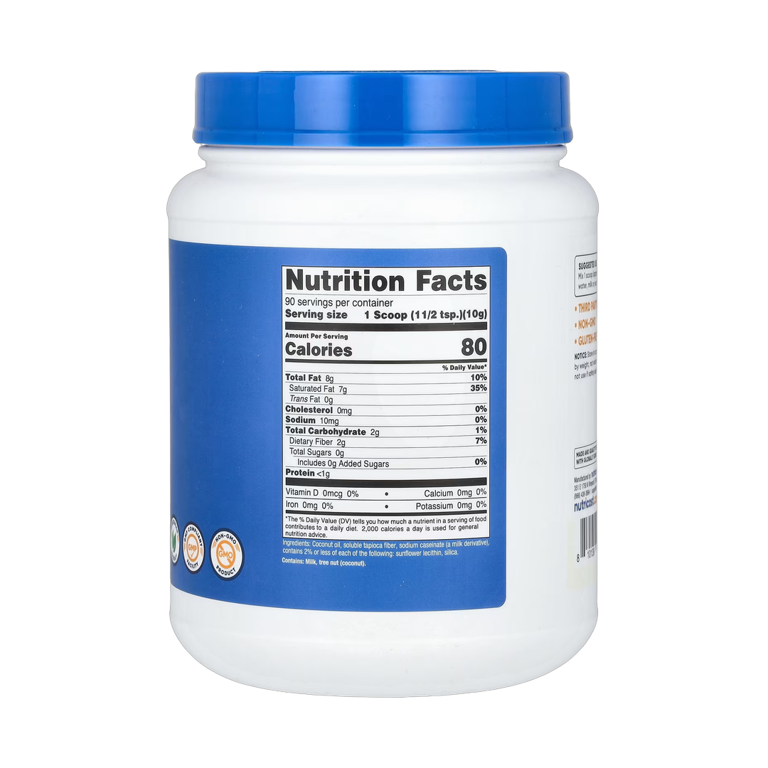 Nutricost, Coconut Oil Powder, Unflavored , 2 lb, 907 g back packaging view
