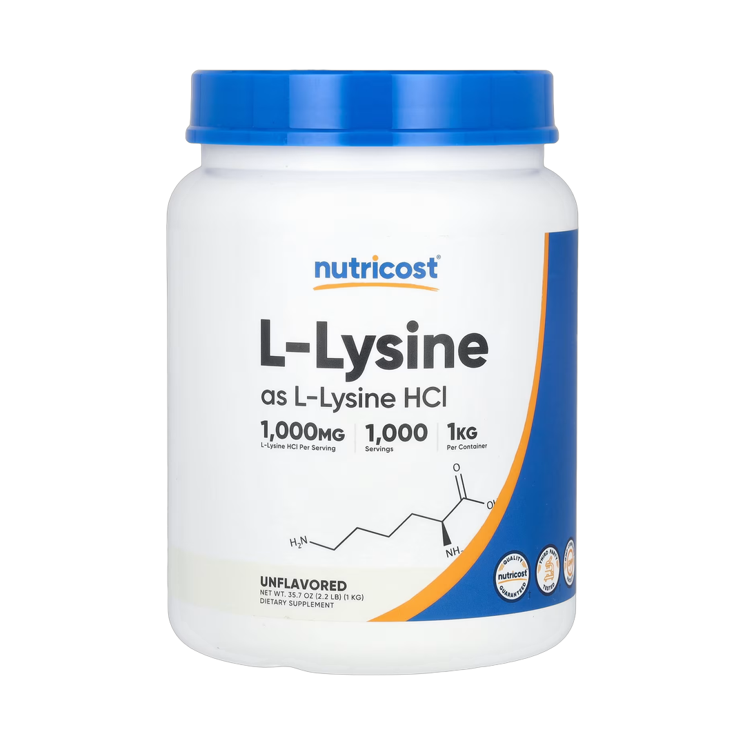 Nutricost, L-Lysine, Unflavored, 35.7 oz, 1 kg front packaging view