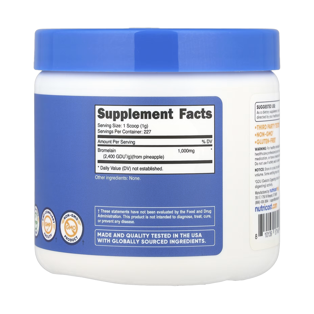 Nutricost, Bromelain, Unflavored, 8.1 oz, 227 g back packaging view