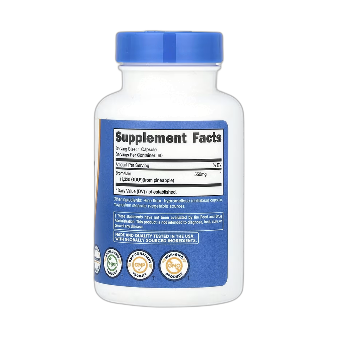 Nutricost, Bromelain, 550 mg , 60 Capsules back packaging view
