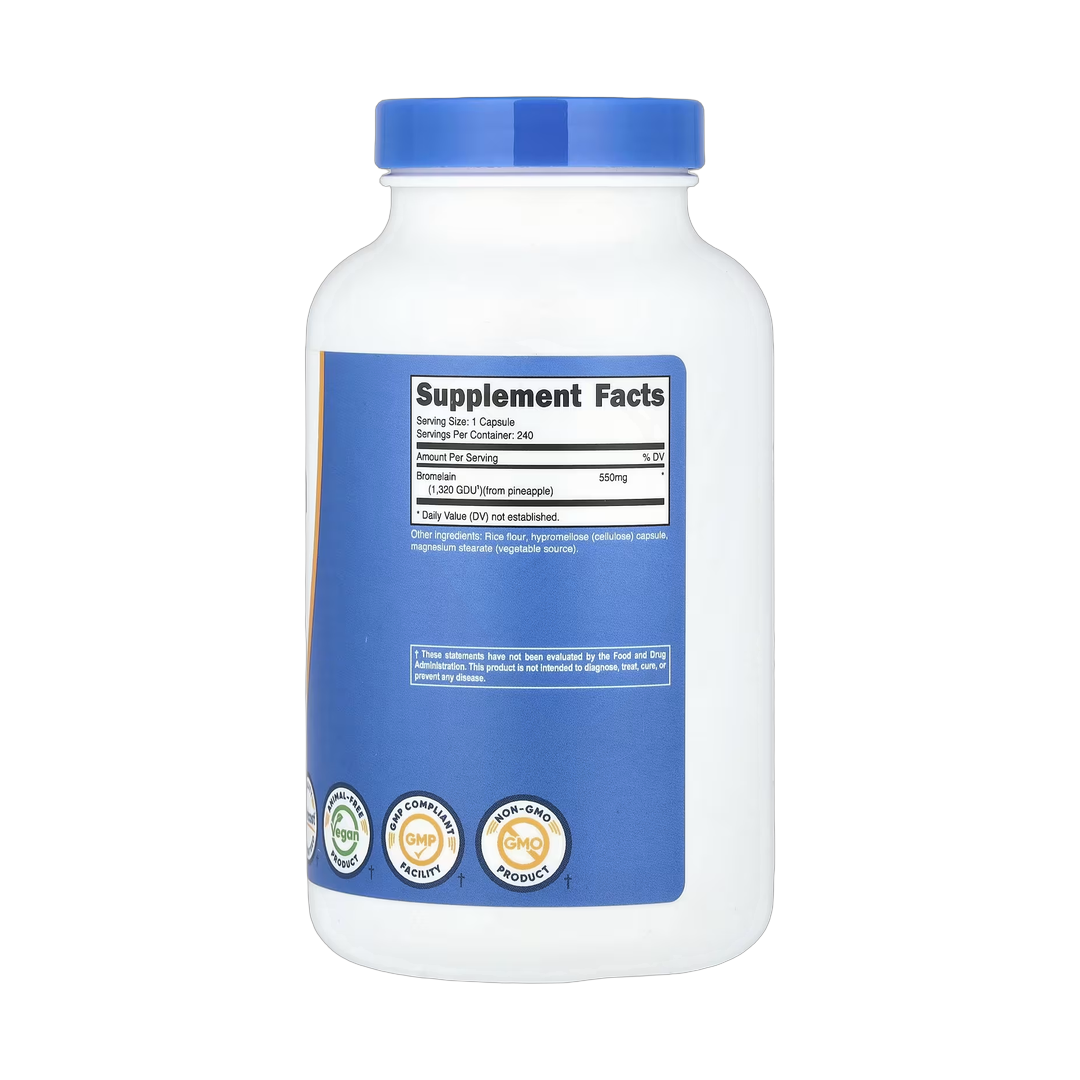 Nutricost, Bromelain, 550 mg, 240 Capsules back packaging view