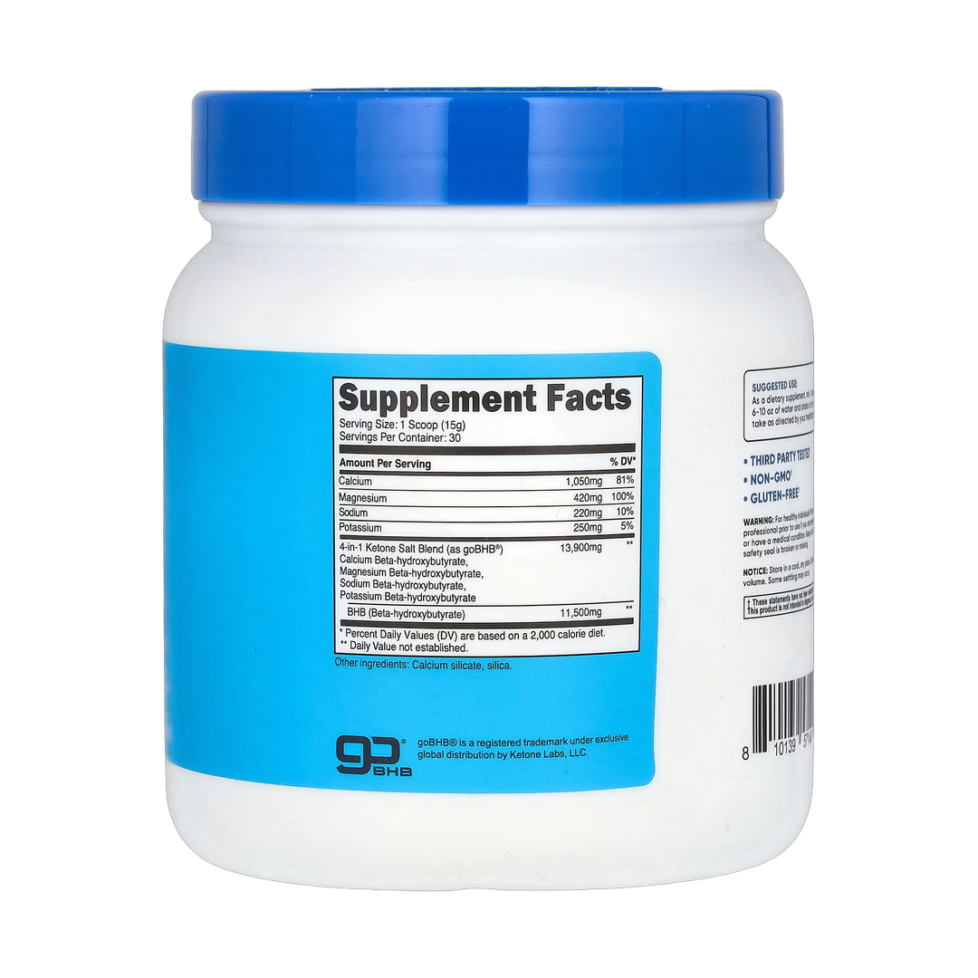 Nutricost, BHB Salts, goBHB, Unflavored, 0.97 lb, 442 g back packaging view