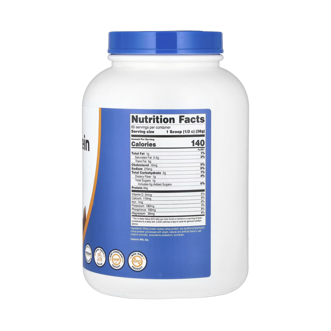 Nutricost, Whey Protein Isolate, Milk Chocolate , 5 lb, 2,268 g back packaging view