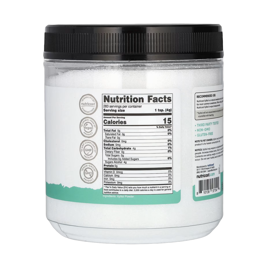 Nutricost, Pantry, Xylitol Powder, Plant-Based Sweetener, 2.5 lb, 1,134 g back packaging view