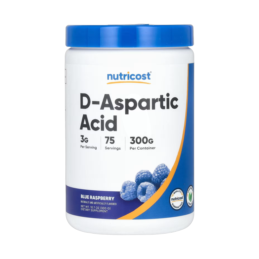 Nutricost, D-Aspartic Acid, Blue Raspberry, 10.7 oz, 300 g front packaging view