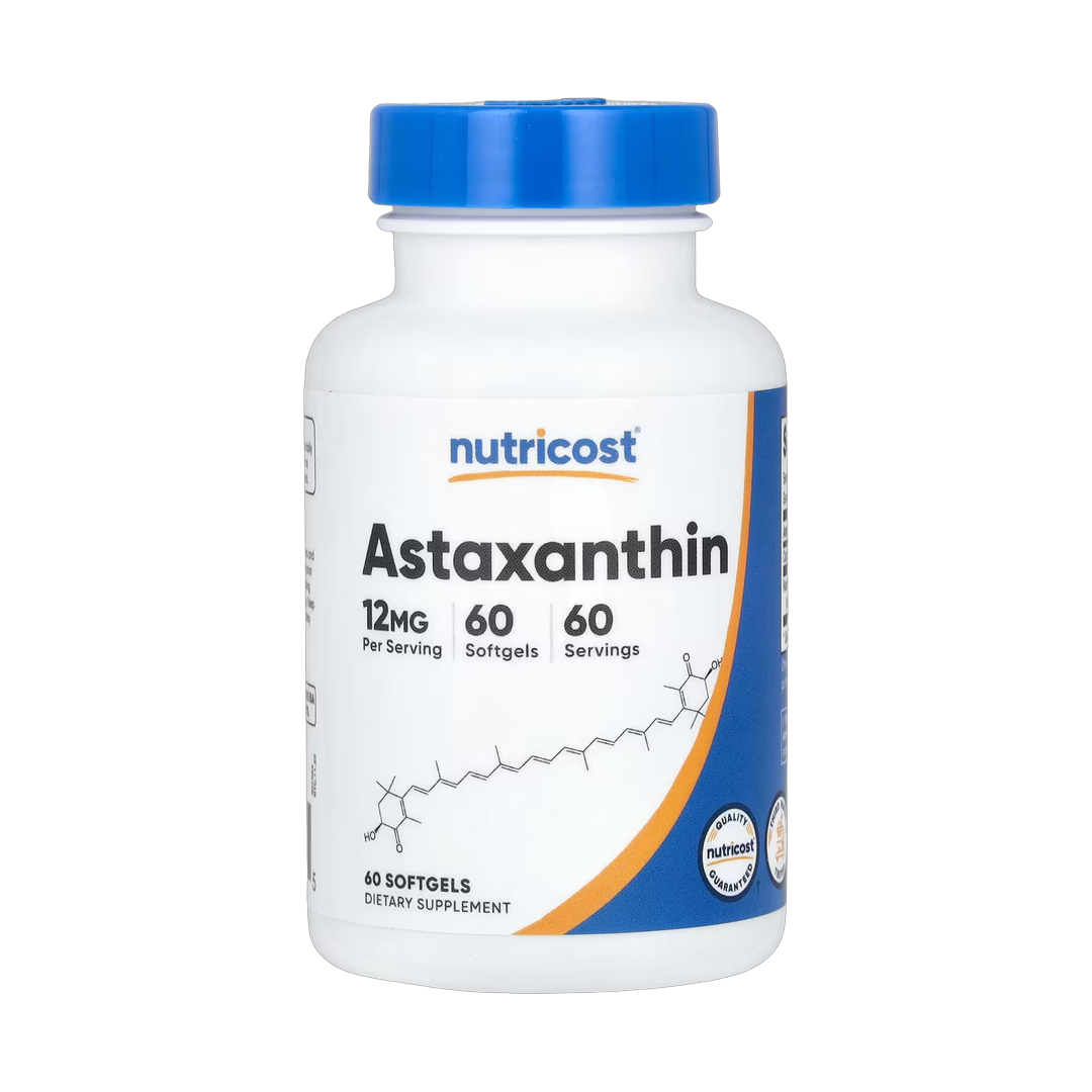 Nutricost, Astaxanthin, 12 mg, 60 Softgels front packaging view