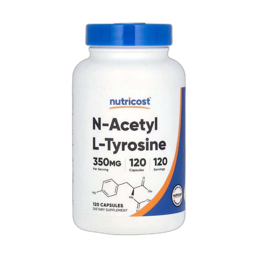 Nutricost, N-Acetyl L-Tyrosine, 350 mg, 120 Capsules front packaging view