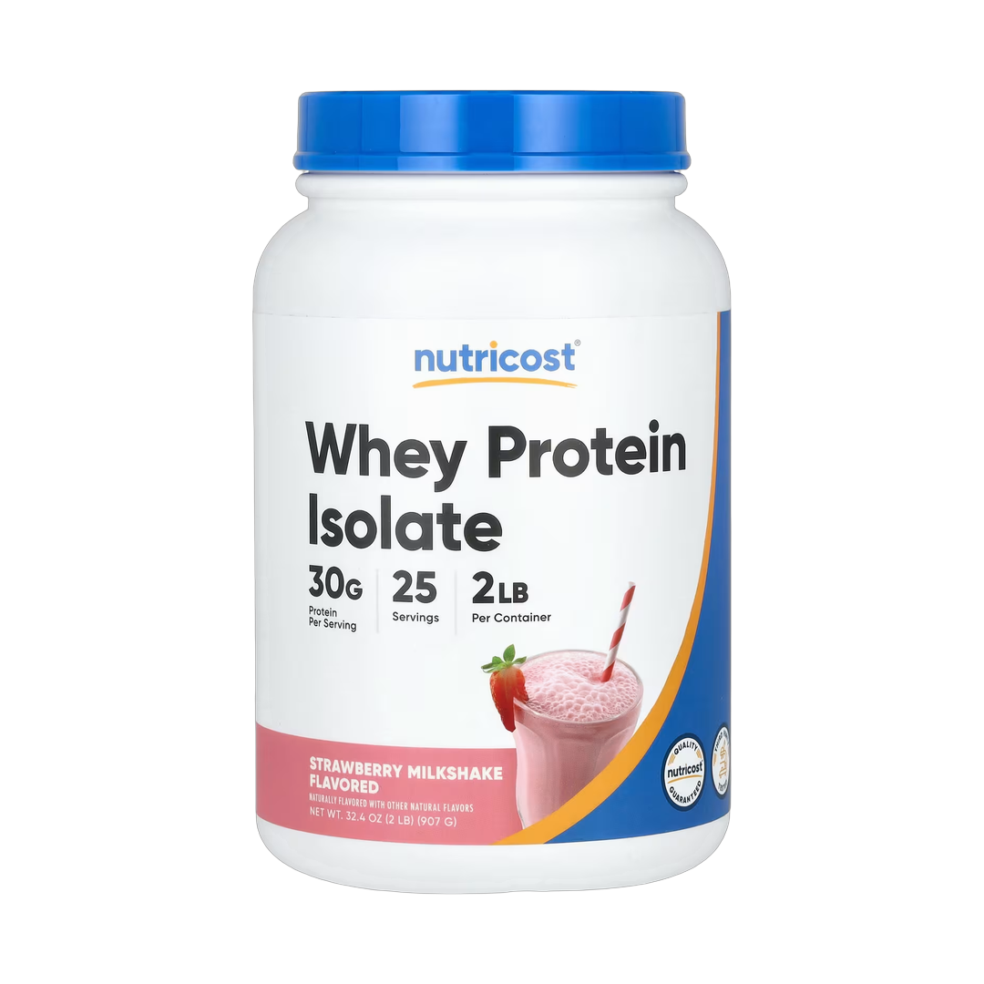 Nutricost, Whey Protein Isolate, Strawberry Milkshake, 2 lb, 907 g front packaging view
