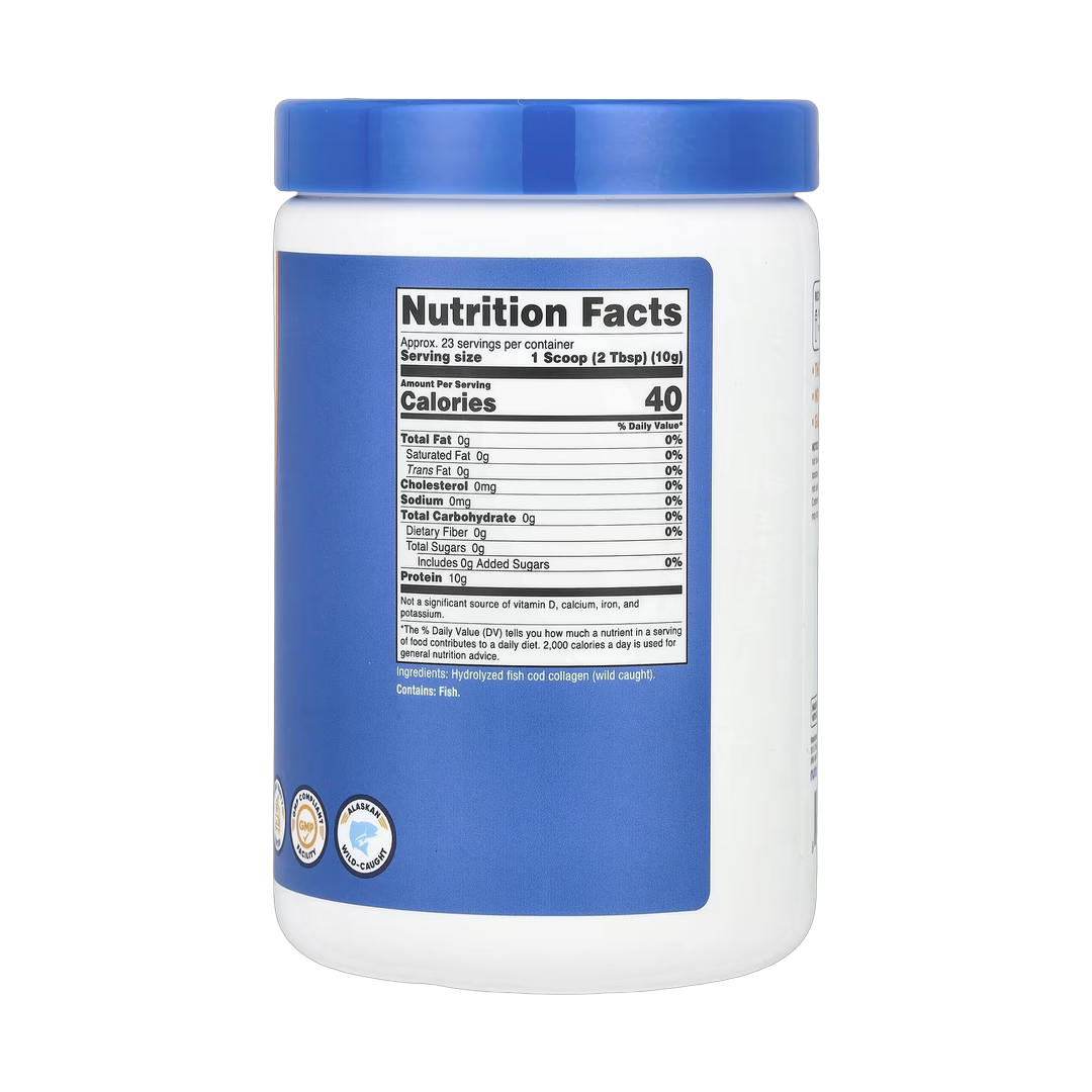 Nutricost, Marine Collagen From Wild-Caught Fish, Unflavored, 8.1 oz, 227 g back packaging view
