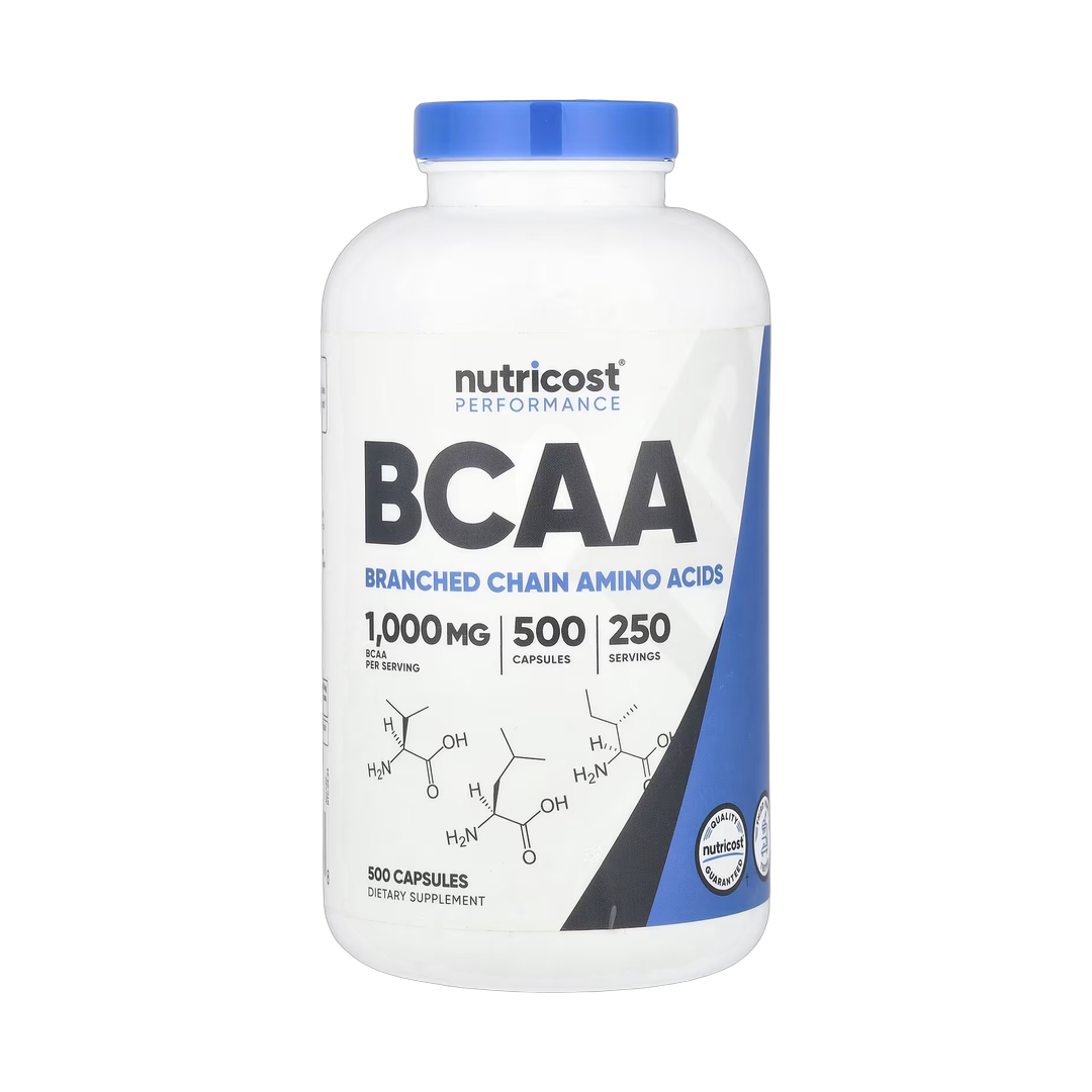 Nutricost, Performance, BCAA, 500 Capsules front packaging view