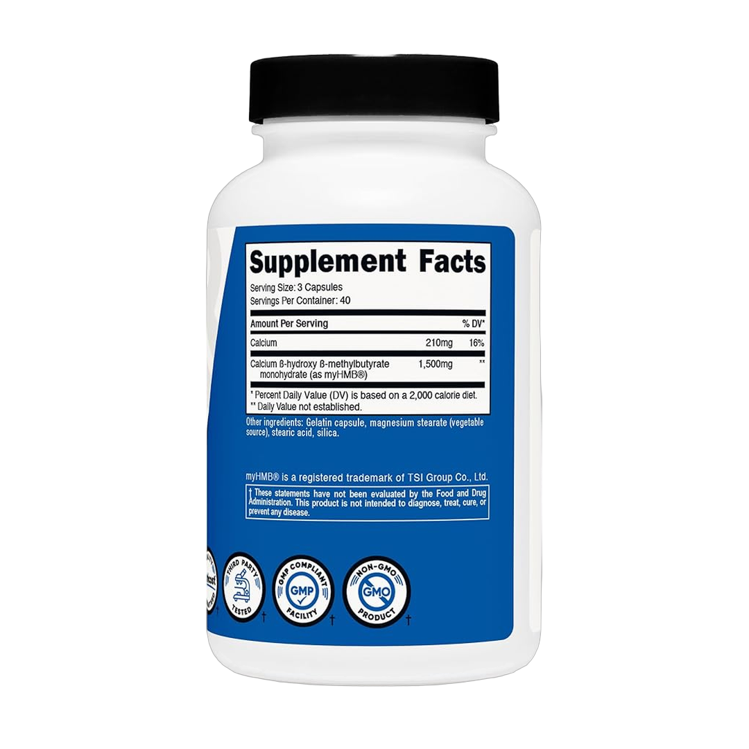 Nutricost, Perfromance, myHMB, 1,500 MG, 120 Capsules back packaging view