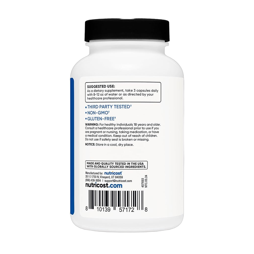 Nutricost, Perfromance, myHMB, 1,500 MG, 120 Capsules packaging side view
