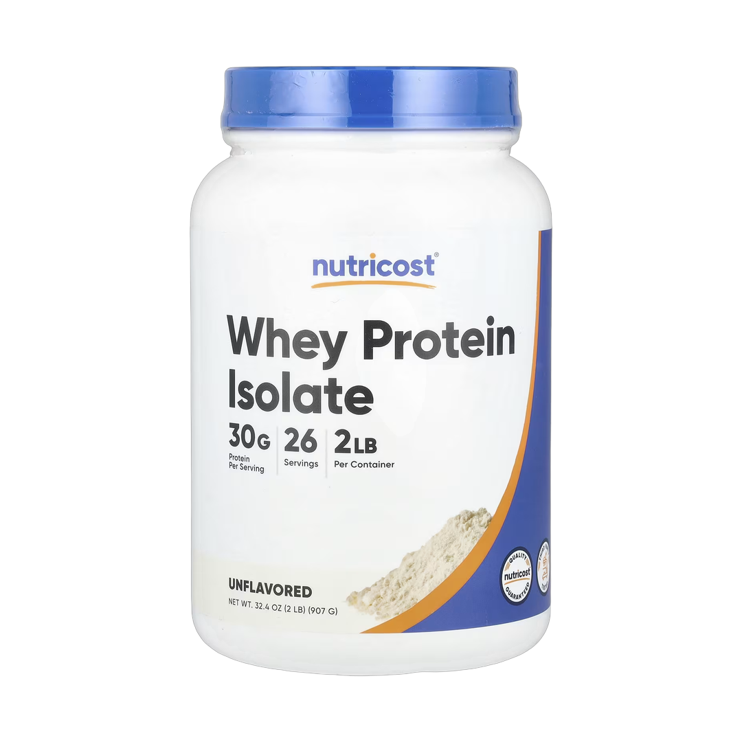 Nutricost, Whey Protein Isolate, Unflavored, 2 lb, 907 g front packaging view
