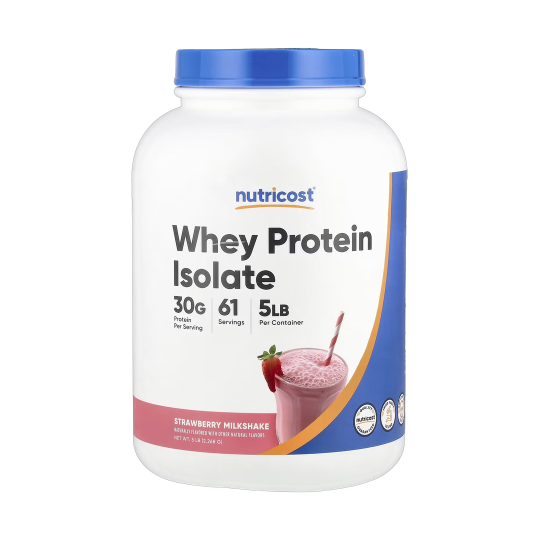 Nutricost, Whey Protein Isolate, Strawberry Milkshake, 5 lb, 2,268 g front packaging view