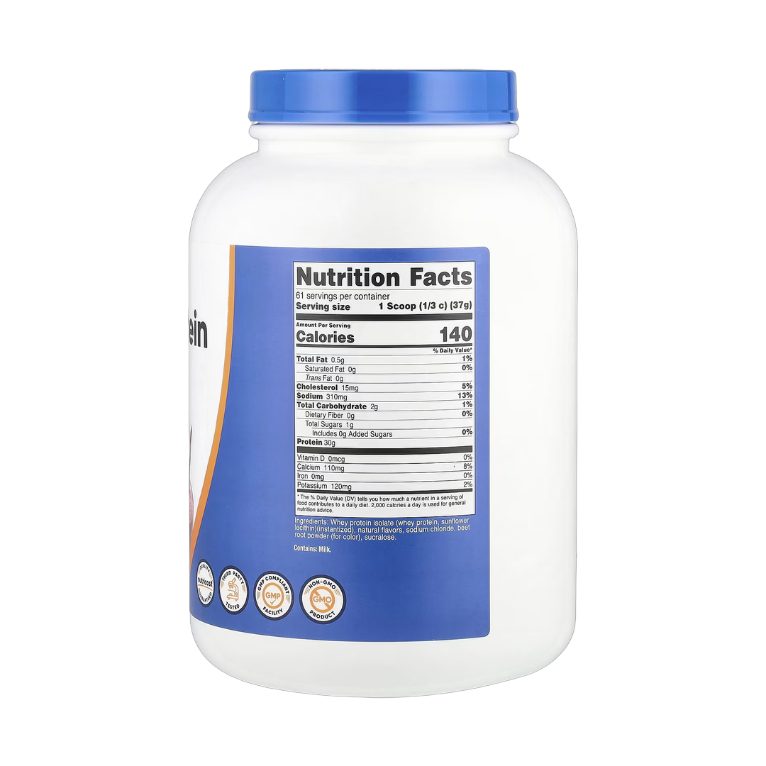 Nutricost, Whey Protein Isolate, Strawberry Milkshake, 5 lb, 2,268 g back packaging view