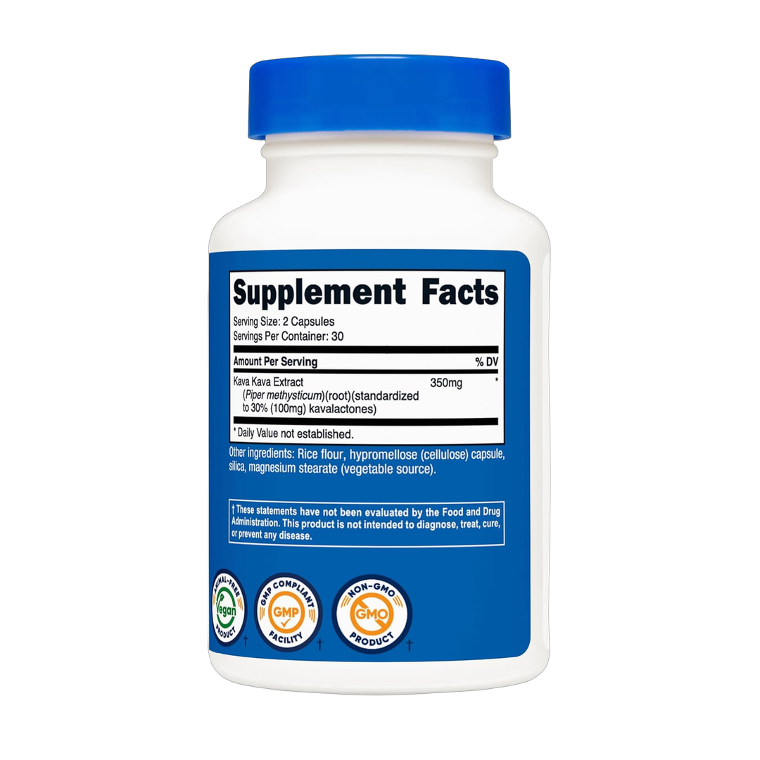 Nutricost, Kava Kava, 350 MG Per Serving, 60 Capsules back packaging view