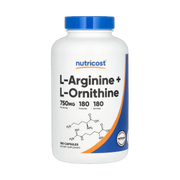 Nutricost, L-Arginine + L-Ornithine, 750 mg, 180 Capsules front packaging view