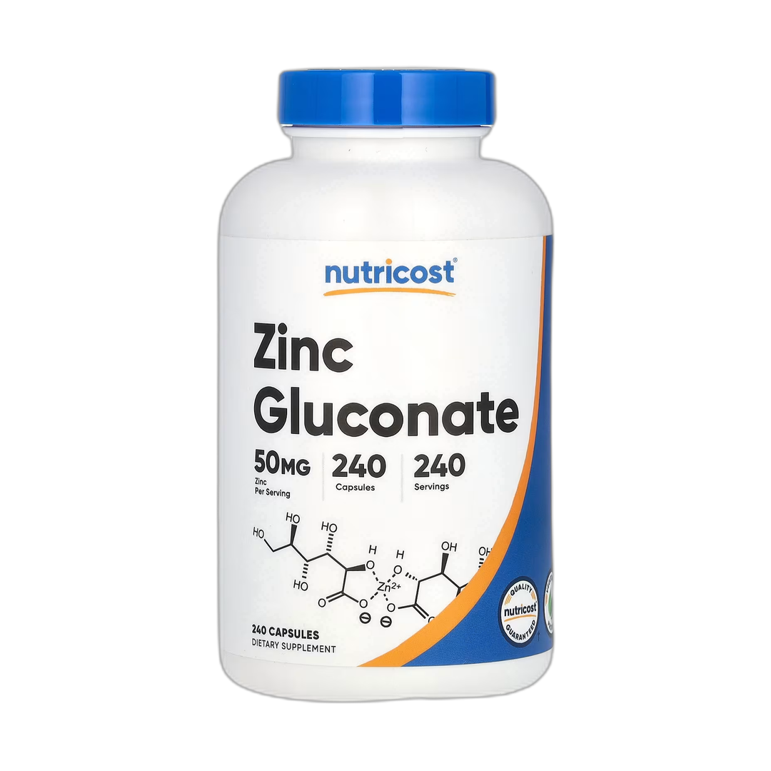 Nutricost, Zinc Gluconate, 50 mg, 240 Capsules front packaging view