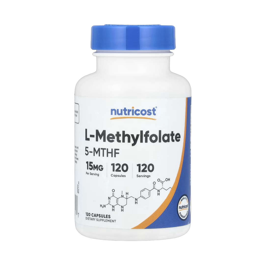 Nutricost, L-Methylfolate, 15 mg, 120 Capsules front packaging view