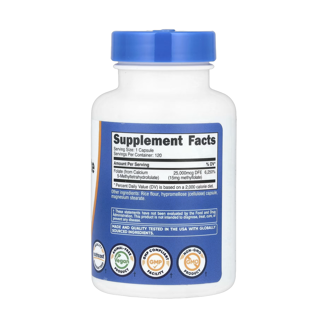 Nutricost, L-Methylfolate, 15 mg, 120 Capsules back packaging view