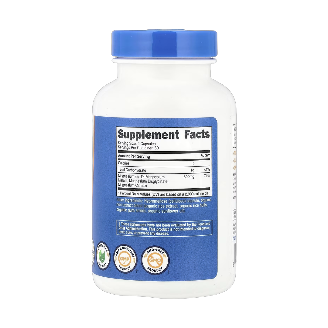 Nutricost, Triple Magnesium Complex, 120 Capsules back packaging view