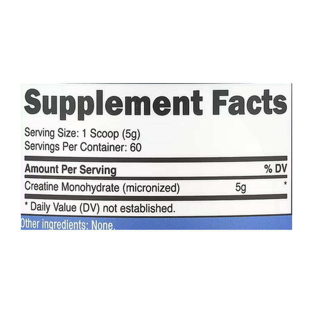Nutricost, Performance, Creatine Monohydrate, Unflavored, 10.7 oz, 300 g supplement facts label showing ingredients, vitamins, minerals, and serving information