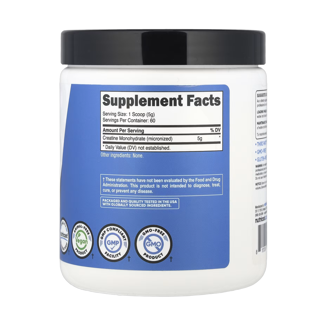 Nutricost, Performance, Creatine Monohydrate, Unflavored, 10.7 oz, 300 g back packaging view