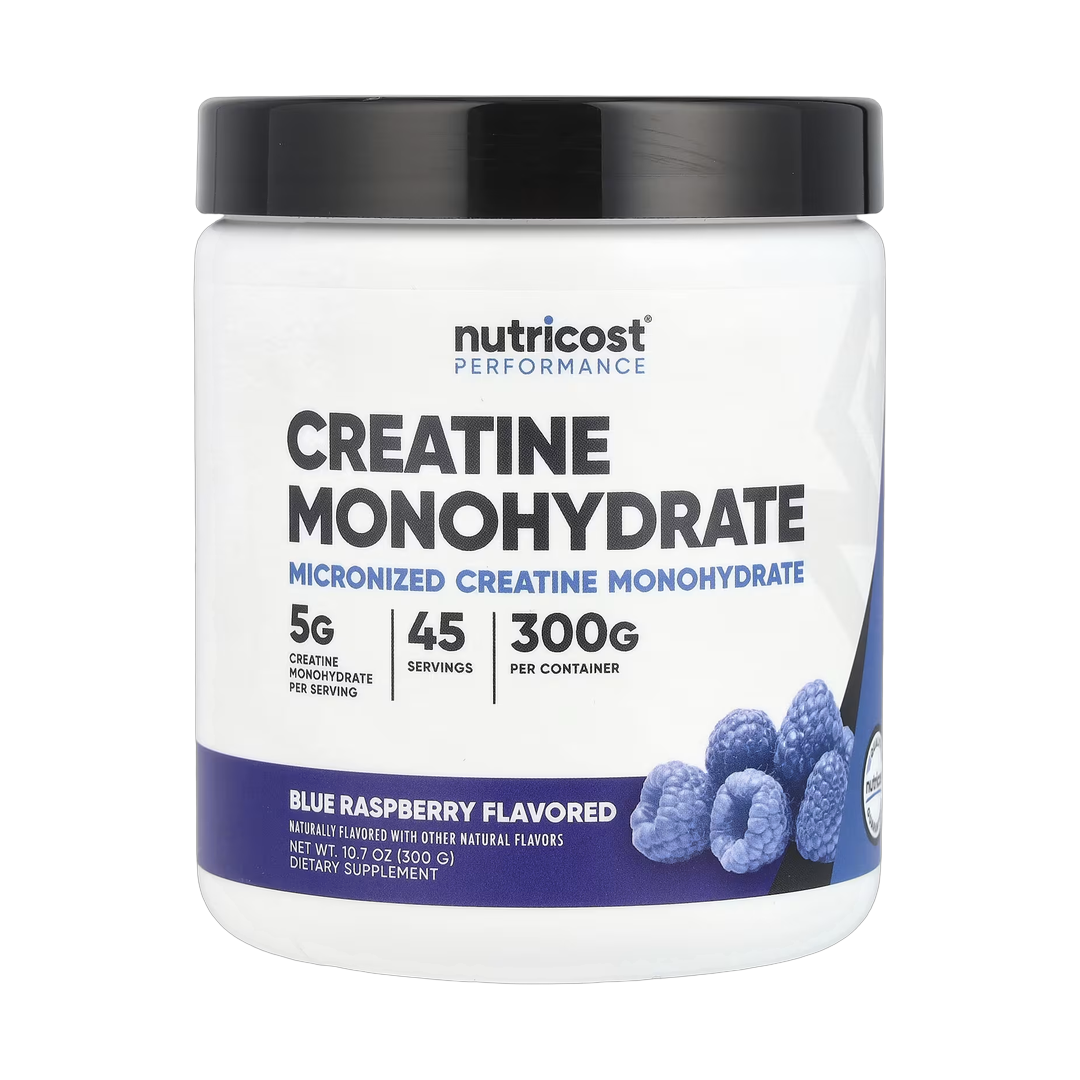 Nutricost, Performance, Creatine Monohydrate, Blue Raspberry, 10.7 oz, 300 g front packaging view