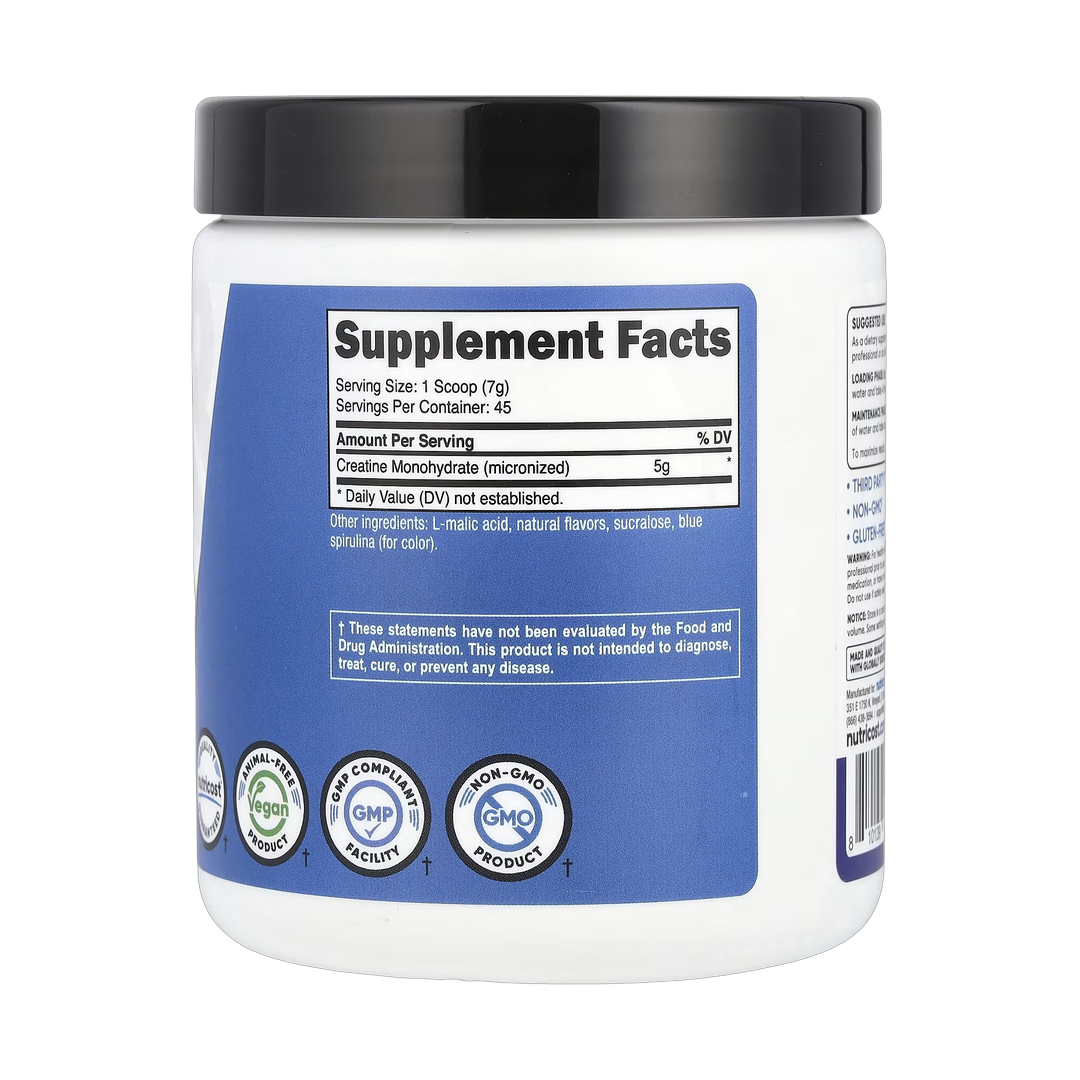 Nutricost, Performance, Creatine Monohydrate, Blue Raspberry, 10.7 oz, 300 g back packaging view