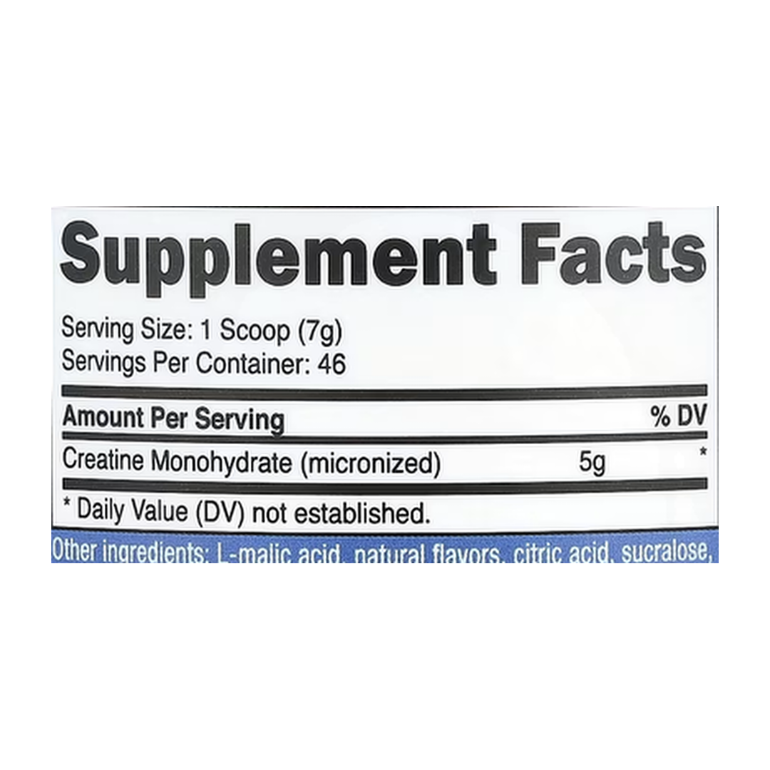Nutricost, Performance, Creatine Monohydrate, Pineapple Mango, 10.7 oz, 300 g supplement facts label showing ingredients, vitamins, minerals, and serving information