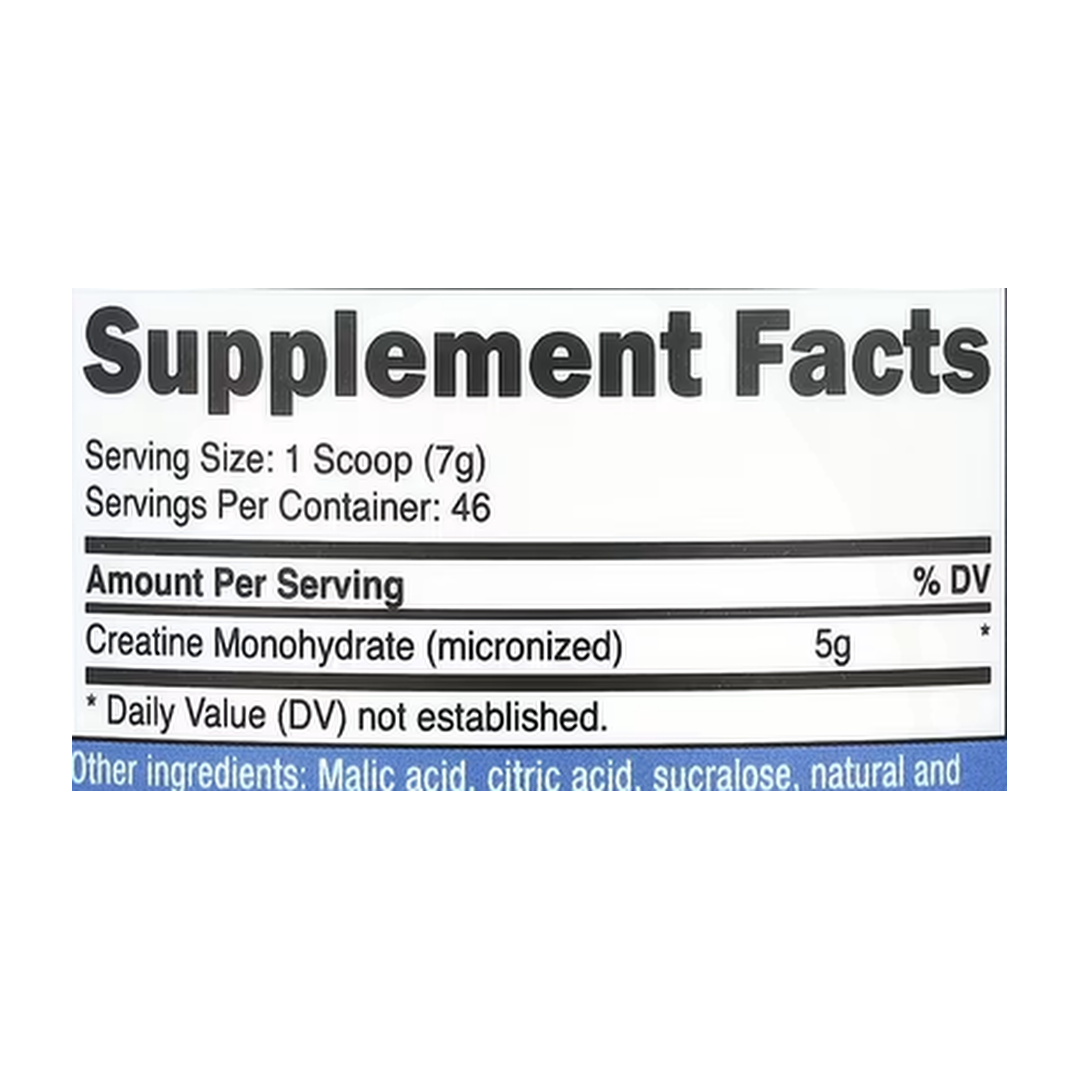 Nutricost, Performance, Creatine Monohydrate, Watermelon, 10.7 oz, 300 g supplement facts label showing ingredients, vitamins, minerals, and serving information