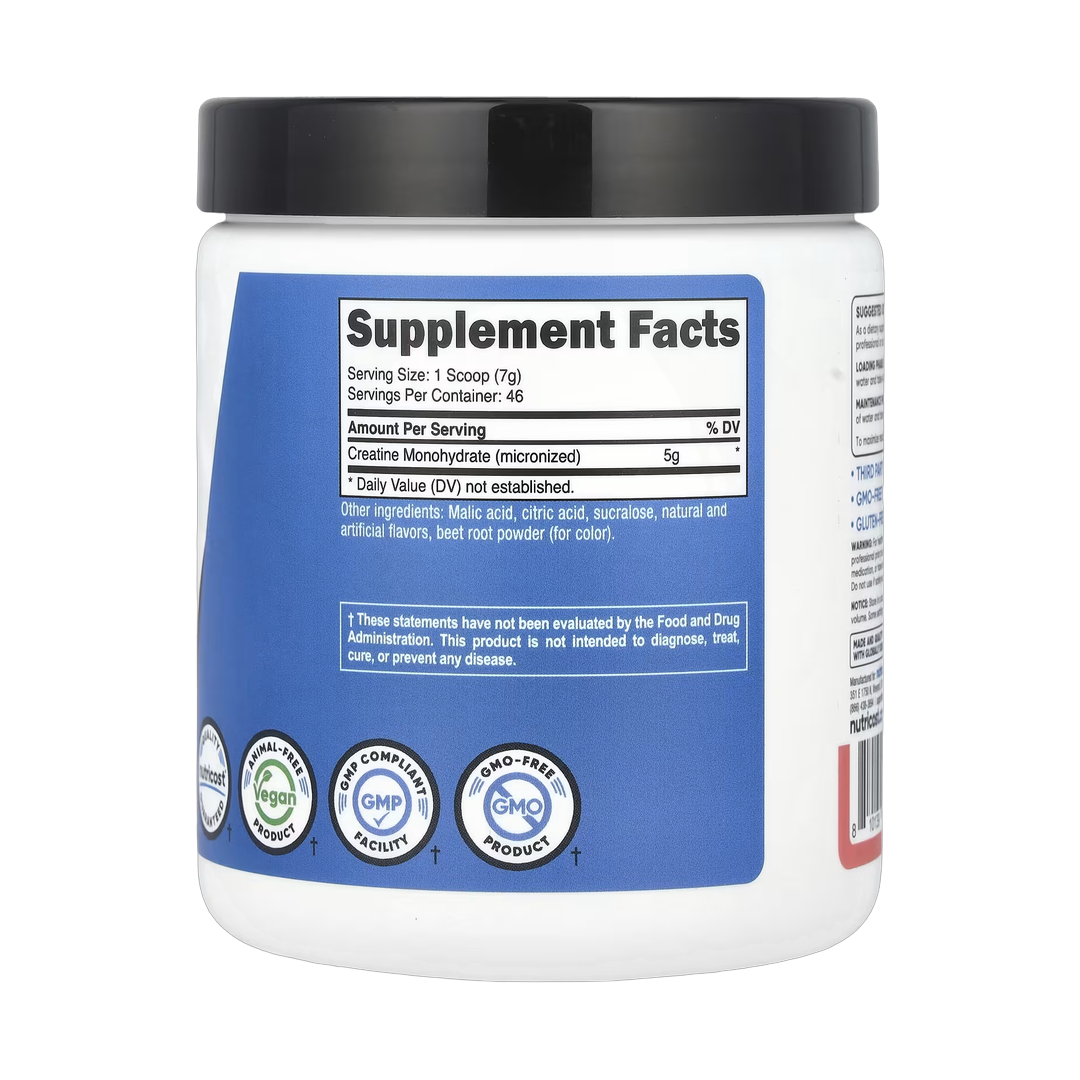 Nutricost, Performance, Creatine Monohydrate, Watermelon, 10.7 oz, 300 g back packaging view