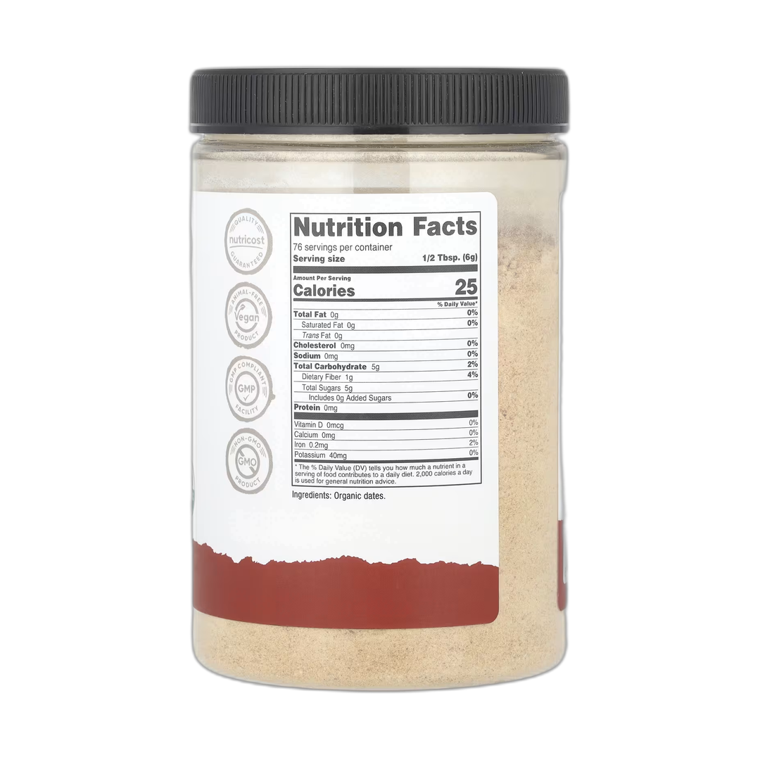 Nutricost, Pantry, Organic Date Sugar, 16.2 oz, 454 g back packaging view