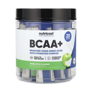 Nutricost, Performance, BCAA+, Green Apple, 20 Packets, 0.5 oz (13 g) Each front packaging view