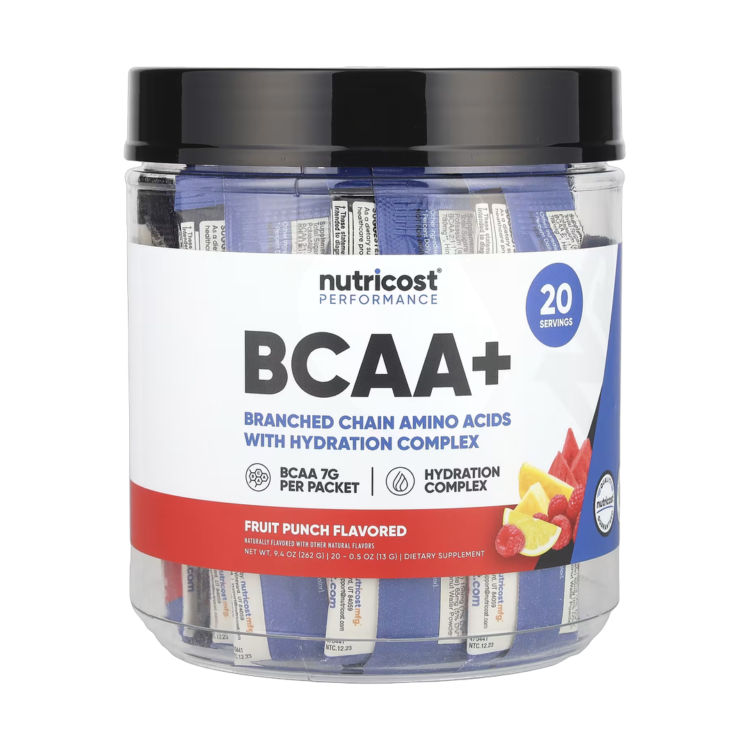 Nutricost, Performance, BCAA+, Fruit Punch, 20 Packets, 0.5 oz (13 g) Each front packaging view