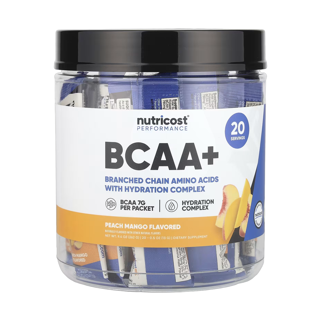Nutricost, Performance, BCAA+, Peach Mango, 20 Packets, 0.5 oz (13 g) Each front packaging view