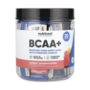 Nutricost, Performance, BCAA+, Raspberry Lemonade, 20 Packets, 0.5 oz (14 g) Each front packaging view